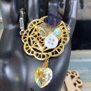 ⭐️Adorned Crown artisan assemblage prayer crystal heart watch band bracelet